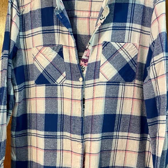 Pink K plaid flannel button up tunic M - Picture 6 of 6